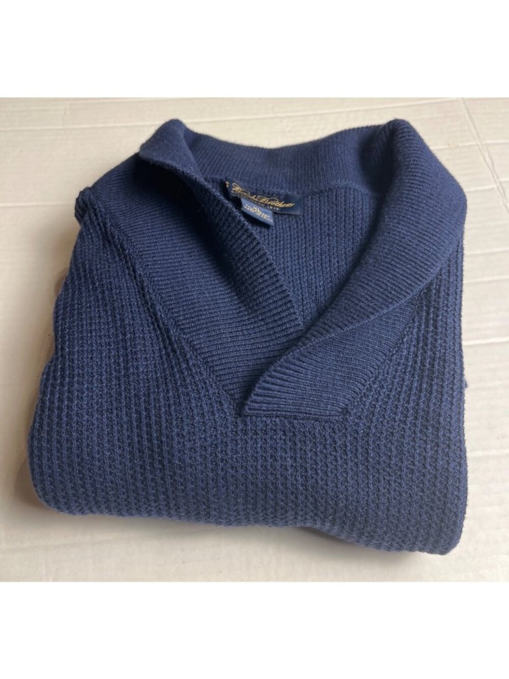 Brooks Brothers Dark Blue Shawl-Collar Waffle Knit Sweater XL Cotton Silk Blend